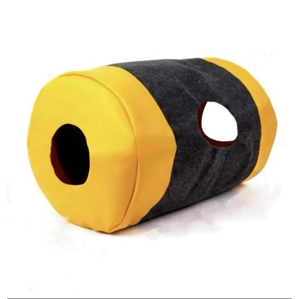 Fabric Cat House Tunnel Gray Yellow 24in x 15in
